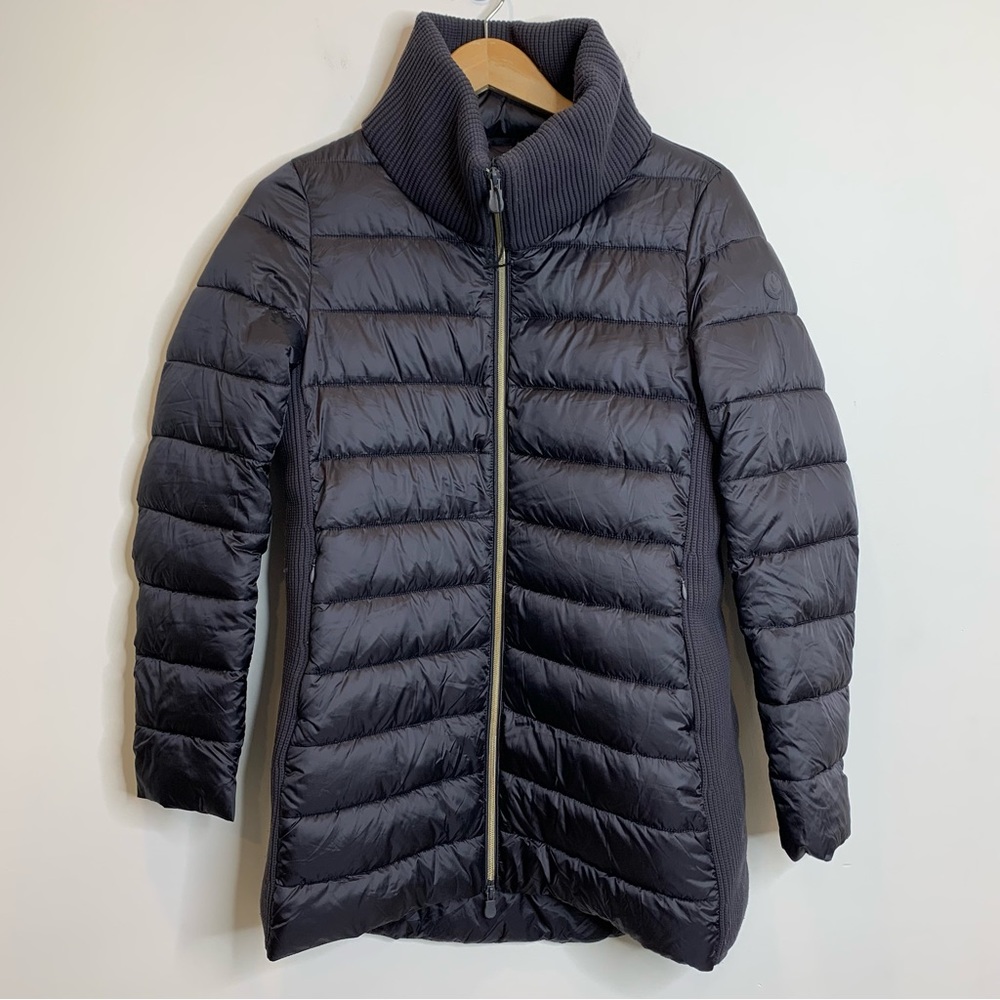 Save the Duck Puffer Jacket with Knit Details Funnel Neck Charcoal Grey